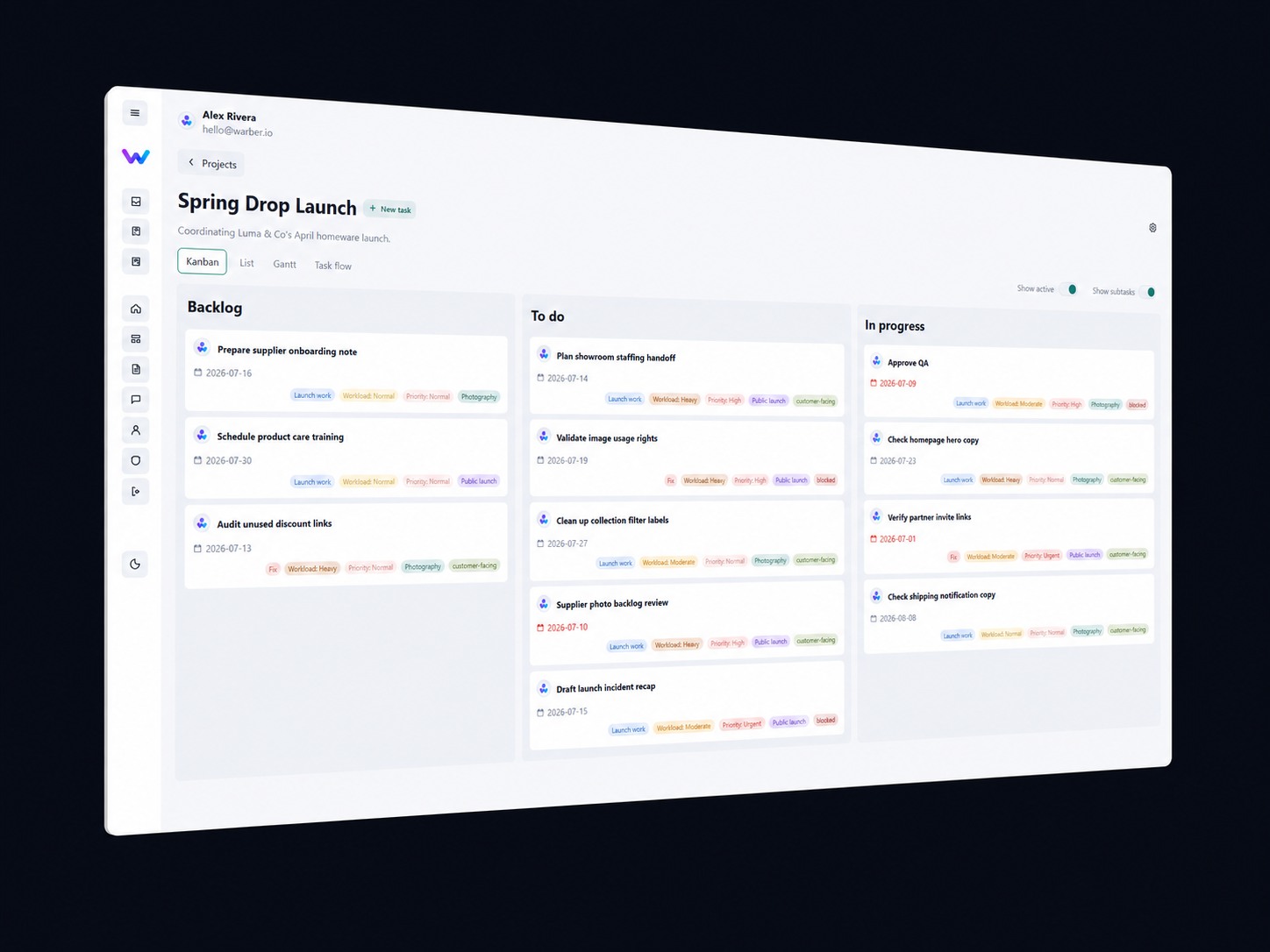 Warber Kanban board for project task management
