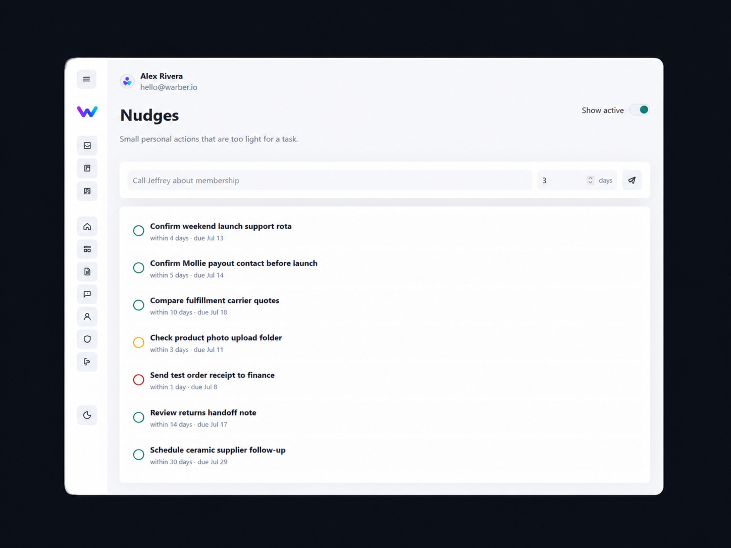 Warber personal Nudges for lightweight reminders